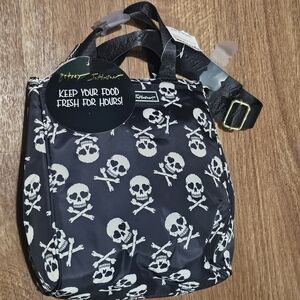 Betsey Johnson Black and White Skull Print Lunch Bag